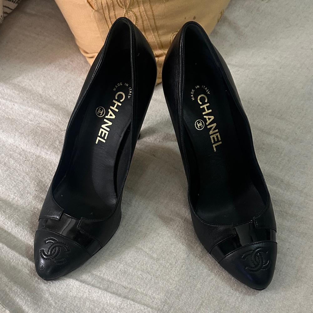 CHANEL Black Leather Heels